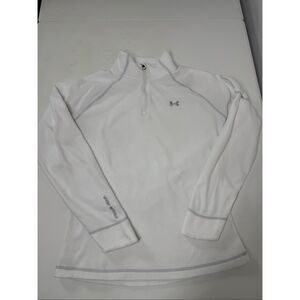 UNDER ARMOUR WOMEN'S FLEECE 1/4 ZIP TOP SHIRT WHITE SZ M EMBROIDERED SILVER LOGO